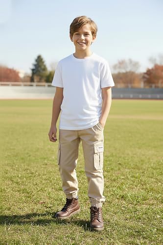 Image of NATUST Boys Cargo Joggers Drawstring Jogging Pants Kids Elastic Waist Trousers 5-14 Years
