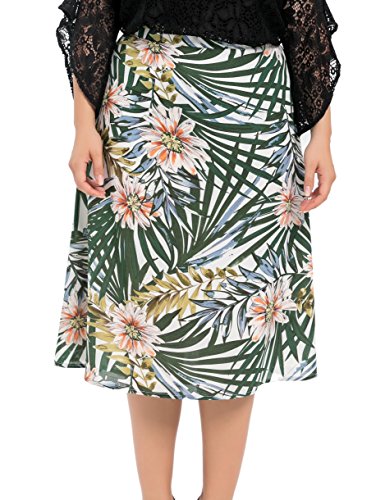 Chicwe Women's Plus Size Lined Floral Printed Long Flared Skirt - Casual and Work Skirt 16