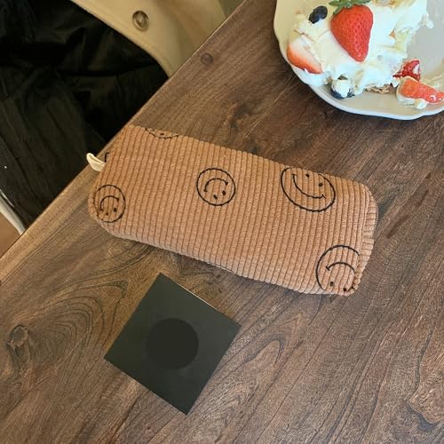Image of Pencil Case Lightweight Aesthetic Pen Case Office College School Storage Bag Pouch Holder Box Organizer Makeup Pouch Cosmetic Bag for Girls Boys Kids (Smile-Brown)