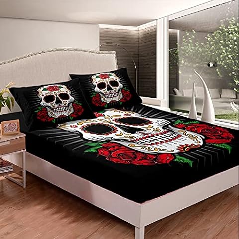 Loussiesd Juego de Ropa de Cama de Calavera para Niñas y Niños Cover