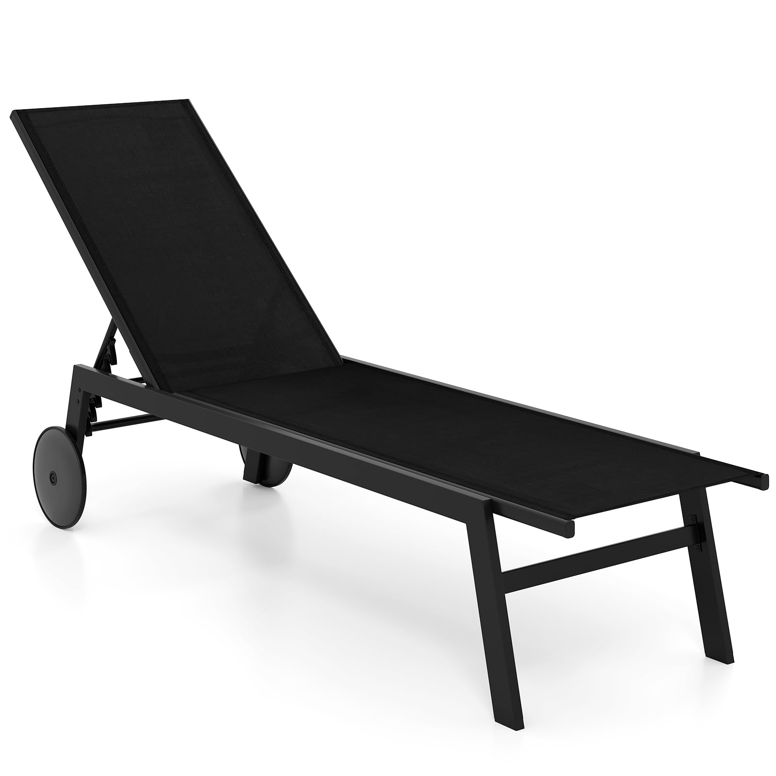 COSTWAY Lettino Prendisole da Giardino, Sdraio da Patio con Schienale Regolabile a 6 Posizioni, Tessuto Traspirante, 2 Ruote, per Piscina, Terrazza e Giardino, Portata 150 kg (Nero,1)