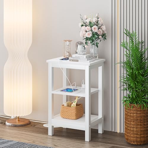 Image of VECELO Modern Nightstands with Charging Station,Side End Table Night Stand with Storage Shelf for Small Spaces, Bedroom,Living Room