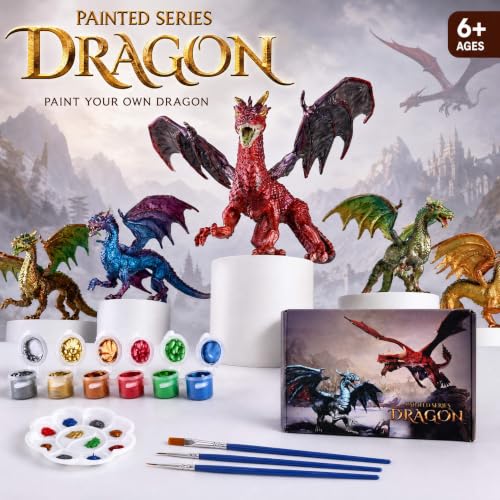 Image of SOLDAY Dragon Toys Painting Kits for Kids Arts and Crafts Ages 3 6 5 7 9 12 Boys Girls to Make Your Own Paintable Dragon Figurines Metal Color Party Supplies - 2 Dragons
