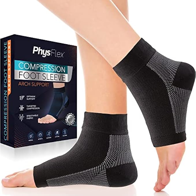 PhysFlex Compression Socks for Plantar Fasciitis, Achilles Tendonitis Relief - Ankle Compression Sleeve for Heel Spurs, Foot Swelling, Fatigue & Sprain - Arch Support Brace for Work, Gym, Sports