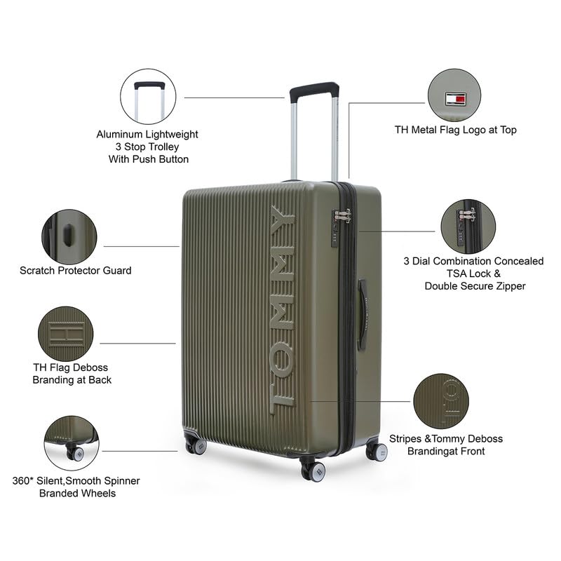 Image of TOMMY HILFIGER Trolley, Olive Green, Empire Plus, 63L | Big Suitcase for Travel, Travelling Luggage, Check-in Luggage