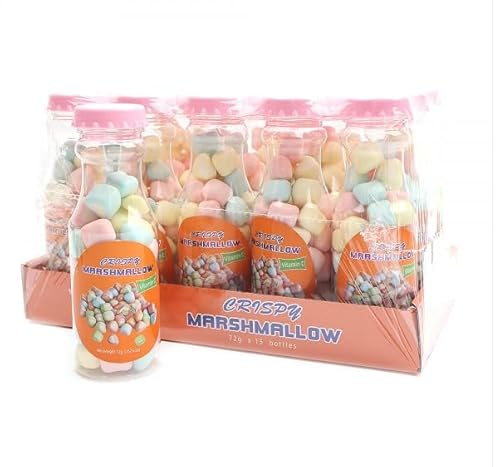 クリスピー マシュマロ 72g×15本セット|かわいいボトル入り サクサク食感のマシュマロスナック ビタミンC入り【並行輸入品】