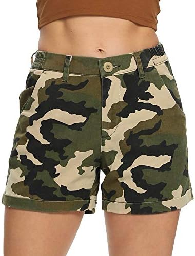 Aeslech Women’s Casual Shorts with Pockets Elastic Waist Camo Print Summer Wear