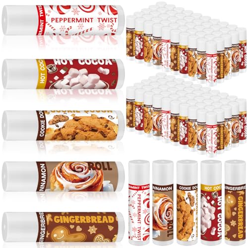 50pcs Christmas Lip Balm Bulk, Candy Cane Xmas Party Favors, Sweet