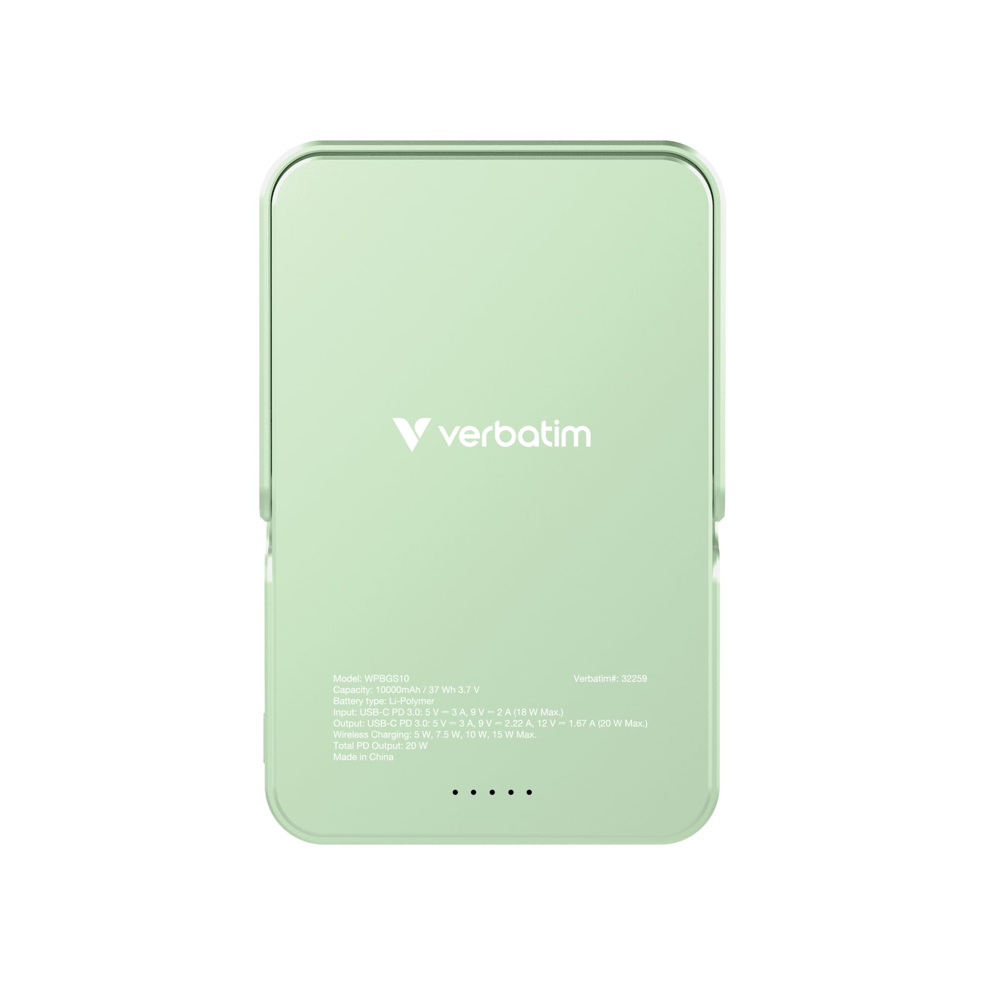 Verbatim Charge 'n' Go Power Bank Magnetico 10.000 MAh Con Supporto - Ricarica Rapida 22W E Wireless 15W Per IPhone 16/15/14/13/12 (MagSafe)