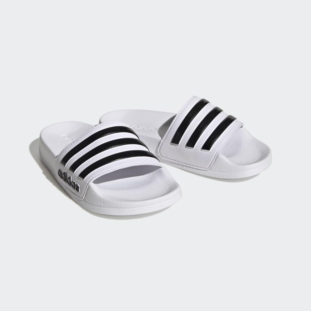 adidas Adilette Shower Slides Sandal, White/Black/Black, 2 US Unisex Little Kid