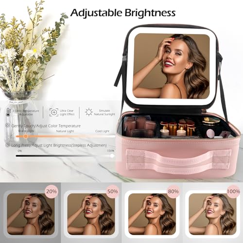 MOMIRA-Travel-Makeup-Bag-Cosmetic-Bag-Makeup-Organizer-Bag-with-Lighted-Mirror-Adjustable-Brightness-in-3-Color-Scenarios-Waterproof-Makeup-Train-Case-Gift-for-Women-Pink