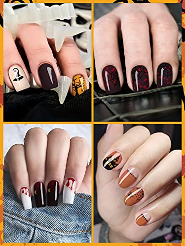 14 Blatt Halloween Full Wraps Nagellack Aufkleber,EBANKU Selbstklebende Nail Art Decals Aufkleber mit 1 Nagelfeile… – Bild 6