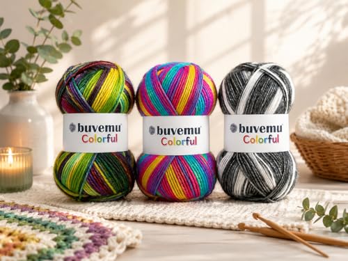 Image of Colorful Self-Striping Multicolor Fuzzy with Subtle Sheen Yarn, 56% Polyester 44% Acrylic, Each 3.53Oz(100gr) / 252yds(230m) (No.1) (Zebra)