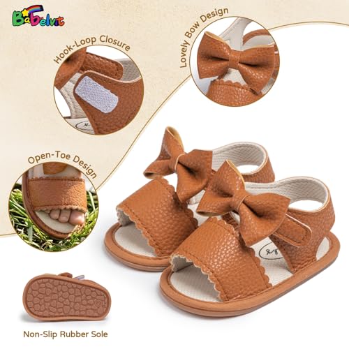 Image of Babelvit Infant Baby Girl Boy Sandals Comfort Premium Summer Outdoor Casual Beach Shoes with Flower Bowknot Anti Slip Rubber Sole Newborn Toddler Prewalker First Walking Shoes