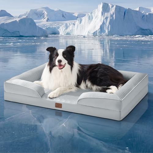 Image of Bedsure Cooling Dog Beds Large Sized Dog - Orthopedic Large Dog Cooling Bed Washable, Dogs Couch Sofa with Waterproof Removable Cover, Pet Bed with Nonskid Bottom, Cooling Grey, 35 inch