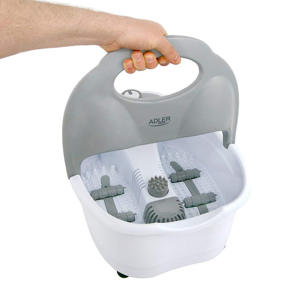 Adler AD 2167 AD-2167 Masajeador de Pies con Agua, Masaje de Burbujas y por vibración, Control de Temperatura por Infrarrojos, Cepillos Intercambiables, 80 W, Gris