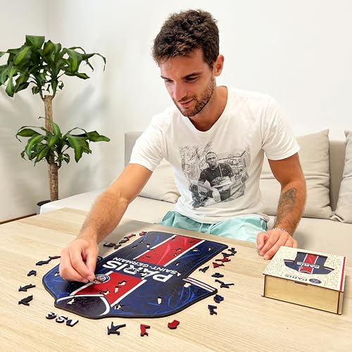 Iconic Puzzles - PSG Jersey, 100% eco-sustainable wooden puzzle with official license,Size M, 270 Pcs - Image 2