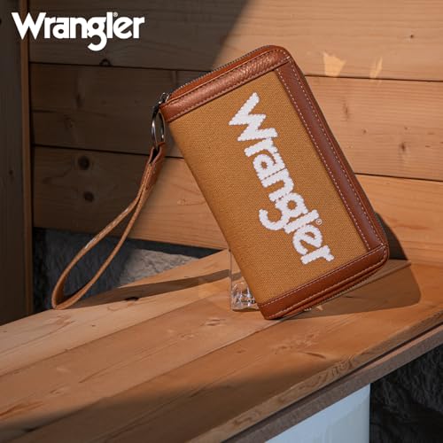 Image of Montana West X Wrangler Classic Logo Wallets Wristlet Purse for Women Vintage Boho Ladies Wallet Coin Purse Two-Tone Credit Card Holder