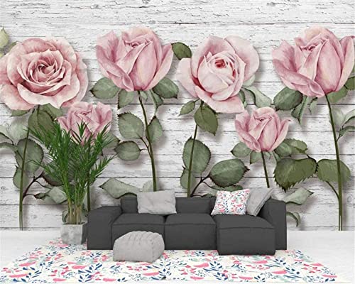 EPZEY Rosa Rosa Su Tavola Di Legno Murales Di Carta Da Parati 3D, Carta Da Parati Panoramica Di Grandi Dimensioni, Adatta Per Il Soggiorno E La Camera Da Letto, Foto Da Parete Rimovibile 140x70 cm