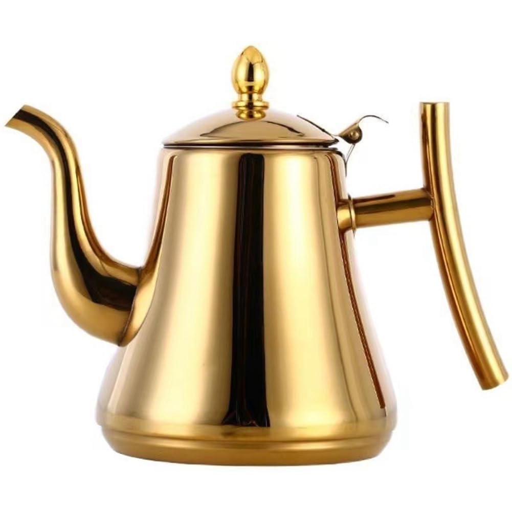 CTRLZS Tea Pot with Filter Thicker Stainless Steel Water Kettle for Hotel Restaurant Induction Cooker Coffee Kettle Gold 2L