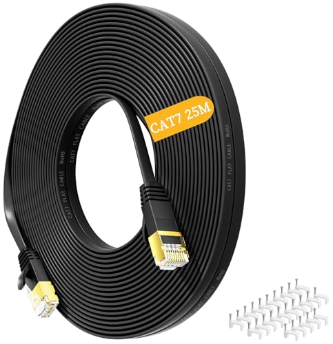 Nowunke Ethernet Cable 25m Cat 7, Long Network Cable High Speed Internet Cable 10Gbps 600Mhz, RJ45 Gigabit STP Shielded Flat LAN Cable 25 meter Cat7 LAN Patch Cord for Router Modem PS5/4 Switch Xbox