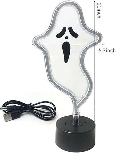 Miniatura 6 de Decoración de Halloween, lindo letrero de neón de fantasma, fantasma blanco espeluznante, decoración de mesa novedosa, luz de neón de Halloween con