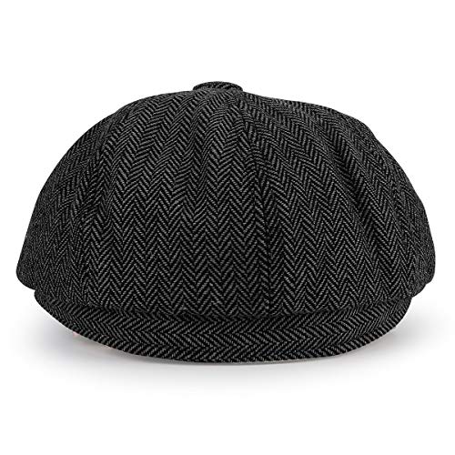Charmylo Herren Tweed Schiebermütze 8-Panel Gatsby Flat Cap Fischgrätmuster