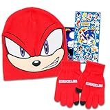 Sonic the Hedgehog Hat and Mittens Set - Bundle with Sonic and Friends Beanie, Mittens, Stickers, More | Sonic Gifts for Boys (Knuckles)
