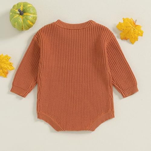 KOSUSANILL Newborn Baby Girl Boy Halloween Sweatshirt Romper Little Pumpkin Knit Sweater Fall Winter Clothes Halloween Outfit (Orange A, 0-3 Months)2