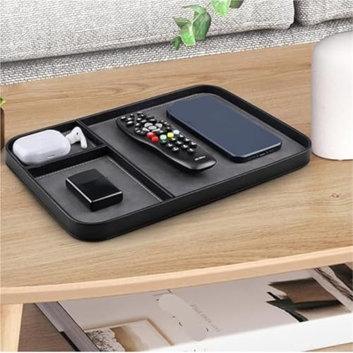 Plateau de rangement en cuir abricot vide-poche bureau et divers objets