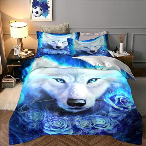 Housse de couette loup bleu 3D imprimée en microfibre résistante lit single