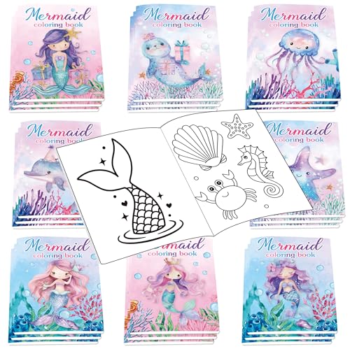 Lyosehy 24PCS Mermaid Mini Coloring Books Purple Mermaid Theme Party Favors Ocean Mermaid Coloring Books Bulk for Kids Mermaid Theme Birthday Party Drawing Book Craft Supplies