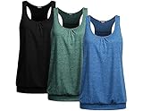 Beyove 3 Pack Banded Bottom Workout Tops for Women Tummy Flattering Yoga Tank Tops Racerback Gym Shirts, Black + Deep Green + Navy Blue