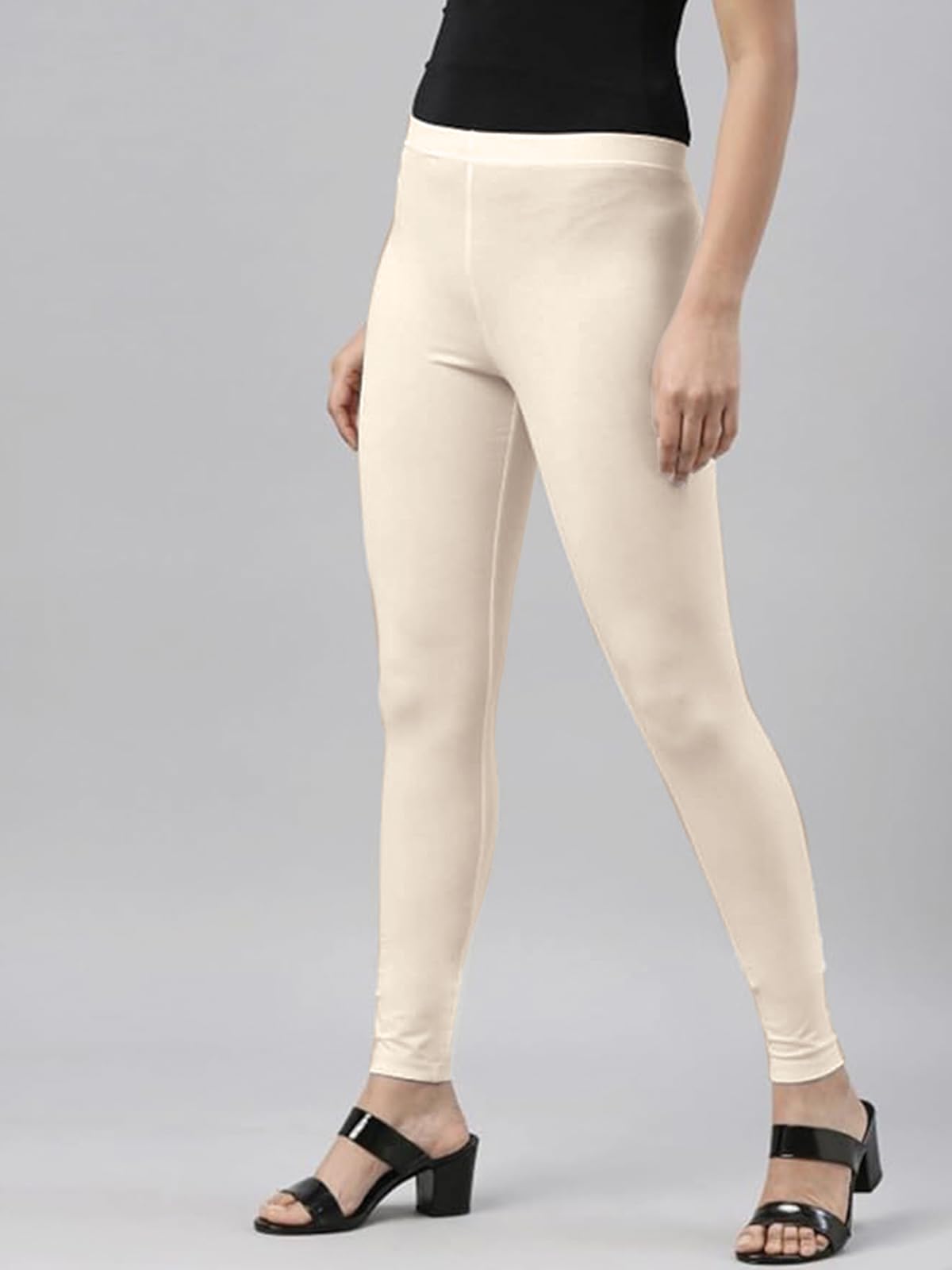 JUNEBERRY Leggings da donna in cotone e lycra (taglia S-2XL) (nero, beige, bianco, grigio, marrone, rosa e vinaccia)