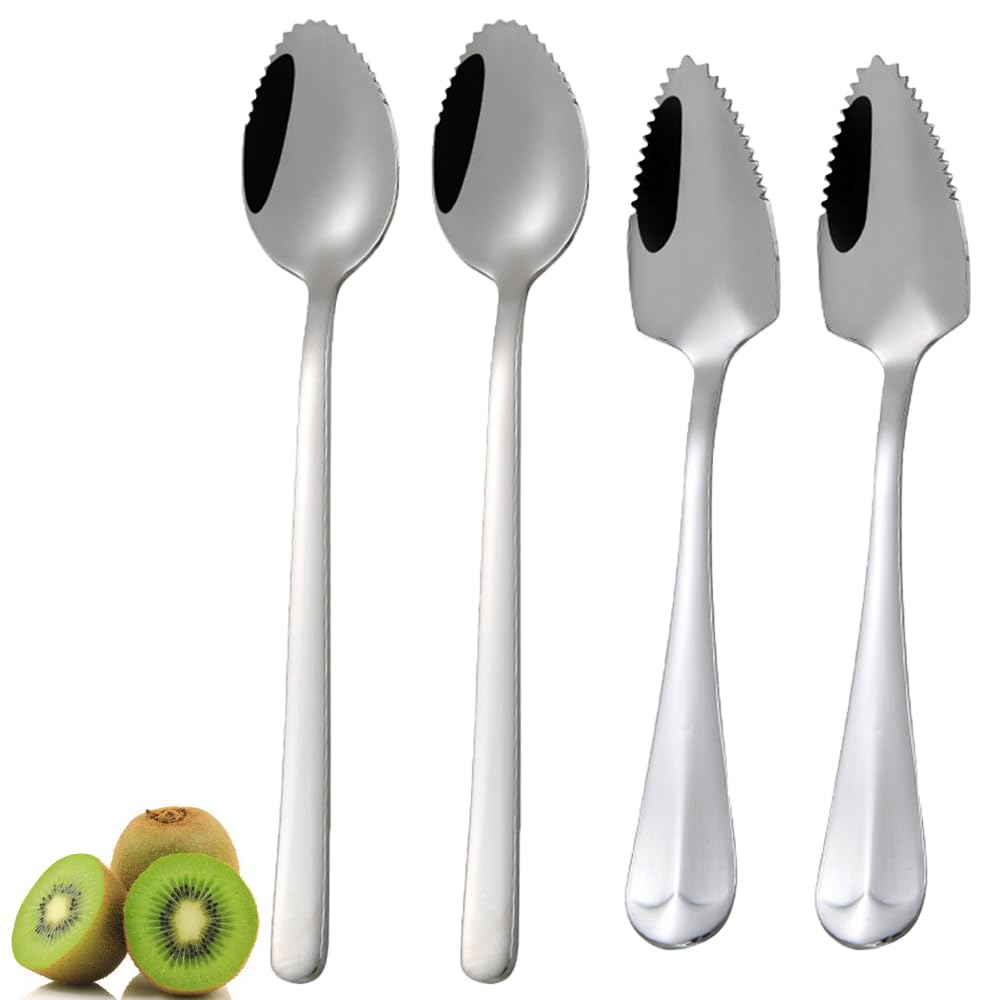 Cucchiaio Per Gelato Cucchiai Da Pompelmo In Acciaio Inox - Set Da 4 Con  Bordo Seghettato Per Frutta E Gelato Kiwi Design, image size:1000x1000