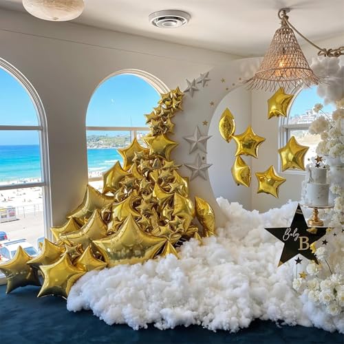 Image of 13 pcs 22Inch Star Ballons, 4D Large Foil Balloons with Metallic Star for 70s Disco Dance Birthday Graduation New Year (Golden Stars Mix 13pcs)
