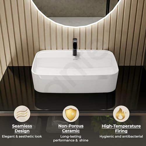 Image of Plantex Ceramic Washbasin /Tabletop Wash Basin with 10 Years Glaze Warranty by Plantex /Wash Basin for Bathroom /Home /Office /Hotels (White - 24 x 15.5 x 6 Inch)