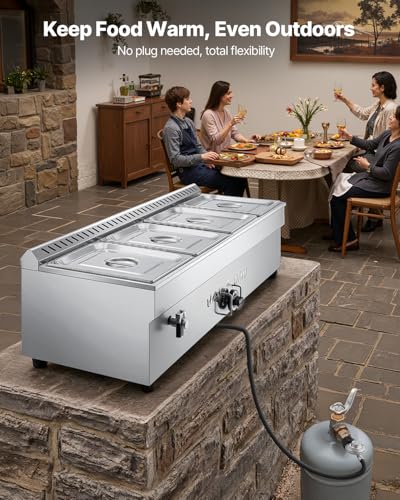 Image of VEVOR 4-Pan Commercial Propane Steam Table, LP Gas Outdoor Soup Warmer with Drain Valve, Stainless Steel Propane Food Warmer with Adjustable Temperature, for Restaurant Party Outdoor Camping
