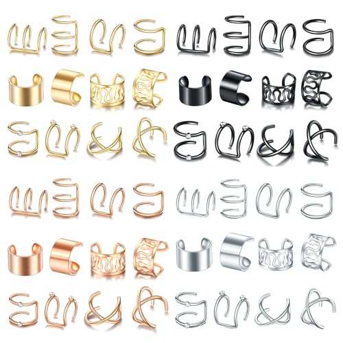 mdgfge 48PCS Gold Silver Black and Rose Hair Braids Dreadlock with Crystal Rhinestone Beads Accessories Non-Piercing Ear Clip Beard Beads Cuffs Clip for Women Men Hair Style