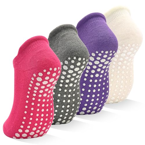 Image of SkiBeaut Grips Non Slip Socks for Women, 4 Pairs Yoga Pilates Anti Skid Woman Hospital Gripper Socks (5-12)