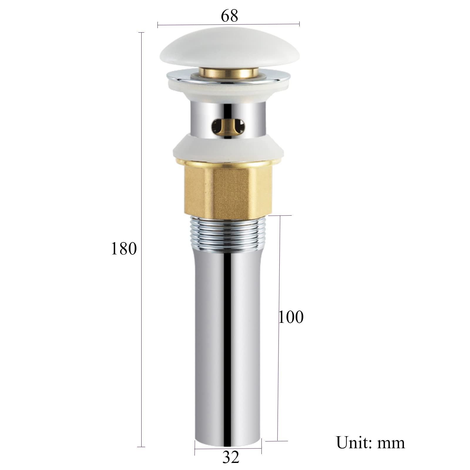 Piletta Bidet Click Clack con Troppo Pieno Piletta Lavabo Bagno Pop Up Piletta Lavandino Ottone Coperchio In Ceramica Cromato Universale G1 1/4“ Per Lavabo Rubinetto Del Bagno,UN