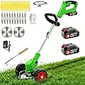 Cordless Electric Weed Wacker Eater, 21V Battery Powered Stringless Weed Trimmer with 3 Types Blades & Wheels, 3-in-1 Grass Trimmer/Lawn Edger/Brush Cutter, Lightweight Garden Tool for Garden Yard