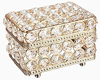 Feyarl Real Glass Mirror Crystal Jewelry Box Trinket Box Earrings Rings Treasure Organizer Storage Keepsake Box with Lid for Wedding Dresser Room Deco Birthday Gift (Gold)