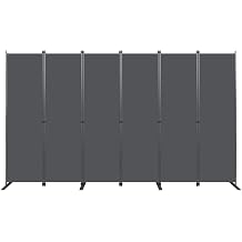 71" Tall Folding Room Divider Privacy Screen Partition Wall for Office Living Room Apartment, Heavy-Duty Portable FreestandingMetal Frame Durable Fabric, Black Gray 6 Panels