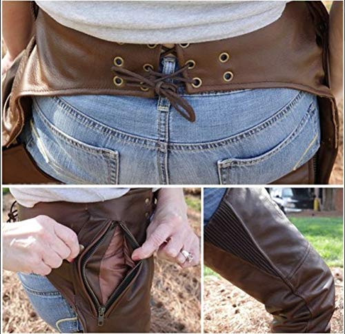 The Nekid Cow Premium Mens Brown Bomber Jacket Styled Leather Motorcycle Riding Biker Chaps with Zip-Out Insulated Lining and Full Pockets (Small) - Thumbnail 2