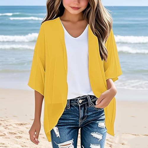 3-14T Baby Girls Cardigan Tops Fashion Solid Front-Open 3/4 Length Sleeves Soft Comfy Beach Casual Blouse Tops2