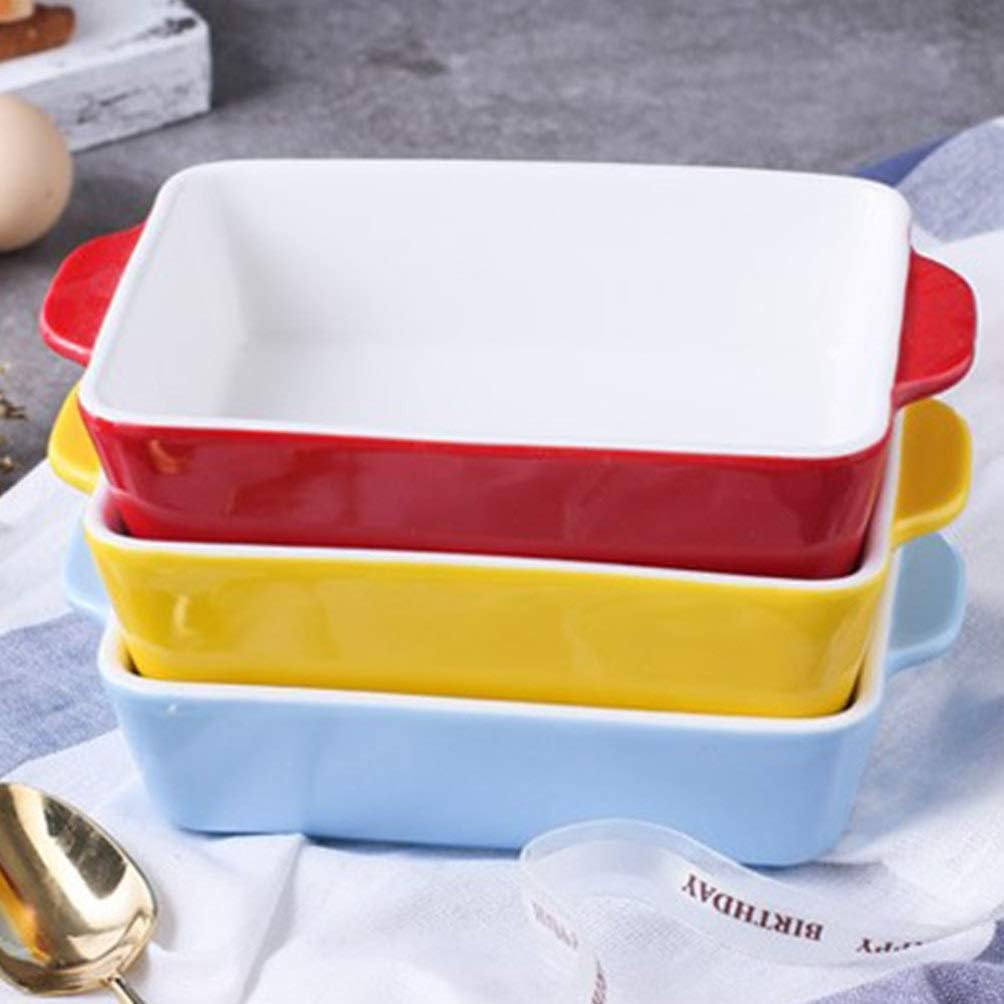 Cabilock Ceramic Baking Pan Rectangular Baking Pans Nonstick Casserole Pan with Handle Ceramics Baking Tray Baking Utensils for Microwave Oven (Pink)