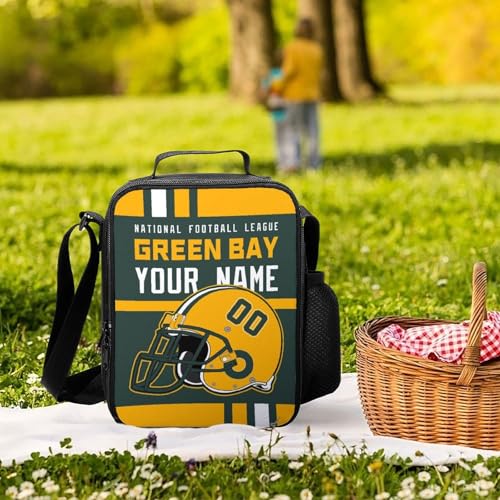 Qskemgr Custom Insulated Green Bay Lunch Box For Fans Men Women Personalized Name Number Adjustable Strap Sport Lunch Tote Bag Gift thumb #5