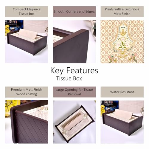 Image of Home Sparkle Tissue Paper Box Holder for Car, Home Decor, Gifting & Office Desk - Rectangular MDF with Elegant Vinyl Print Design - Brown Finish (C7V8)