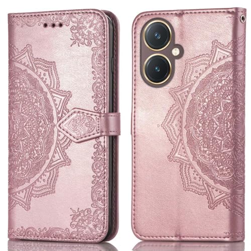 Image of ClickCase Queen Series for vivo Y27 Leather Flower Embossing Wallet Flip case Magnetic Closure Flip Cover for vivo Y27 (Rose Gold)